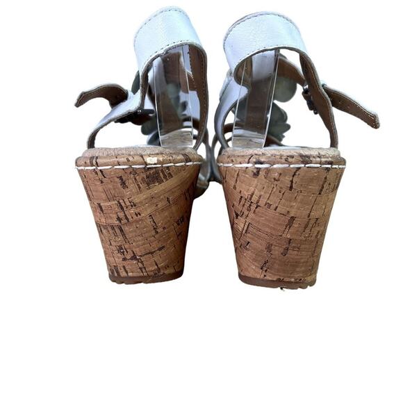 BOC Cornelis Wedge Sandals 10M White Floral Adjustable Ankle Strap Leather Upper - Picture 4 of 14